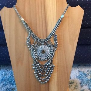 Bohemian silver layered dangle chain necklace